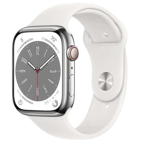 apple-watch-series-8-gps-cellular-45mm-smart-watch-silver-stainless-steel-case-with-white-sport-band-regular-fitness-tracker-blood-oxygen-ecg-apps-water-resistant
